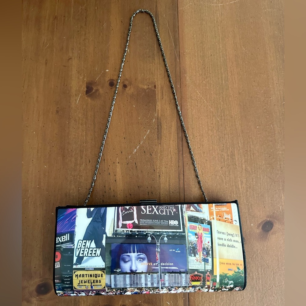 NYC Times Square Hard Shell Clutch With Chain Strap Purse
